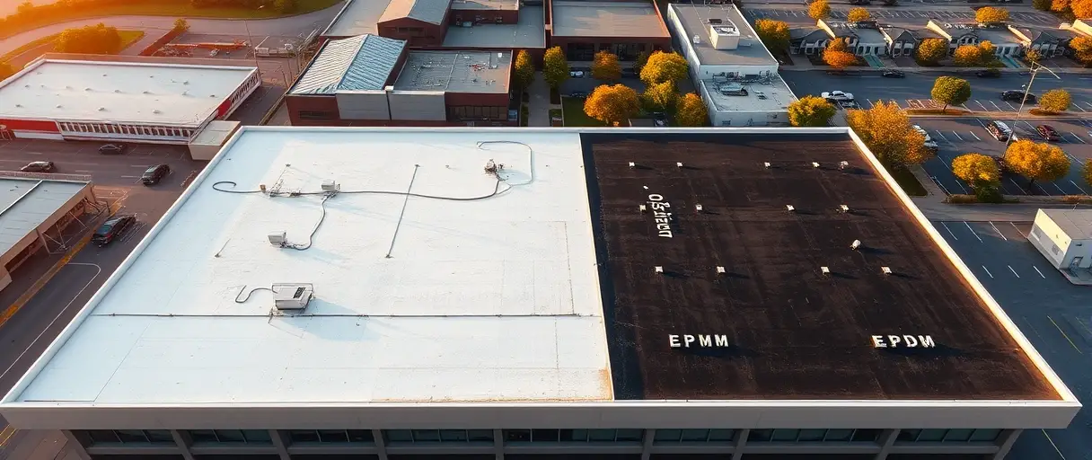 TPO and EPDM membrane on a commercial flat roof